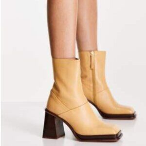 Rochelle Premium Leather Platform Heeled Boots in Camel